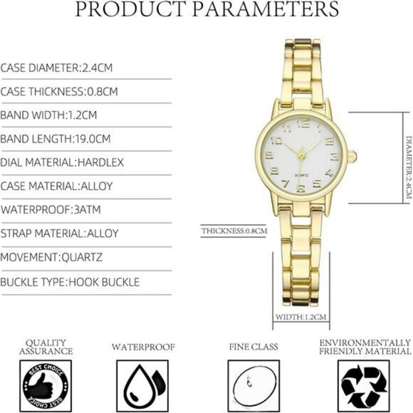 Womens waterproof quartz watch small analog bracelet gold silver wrist watch - Picture 6 of 7